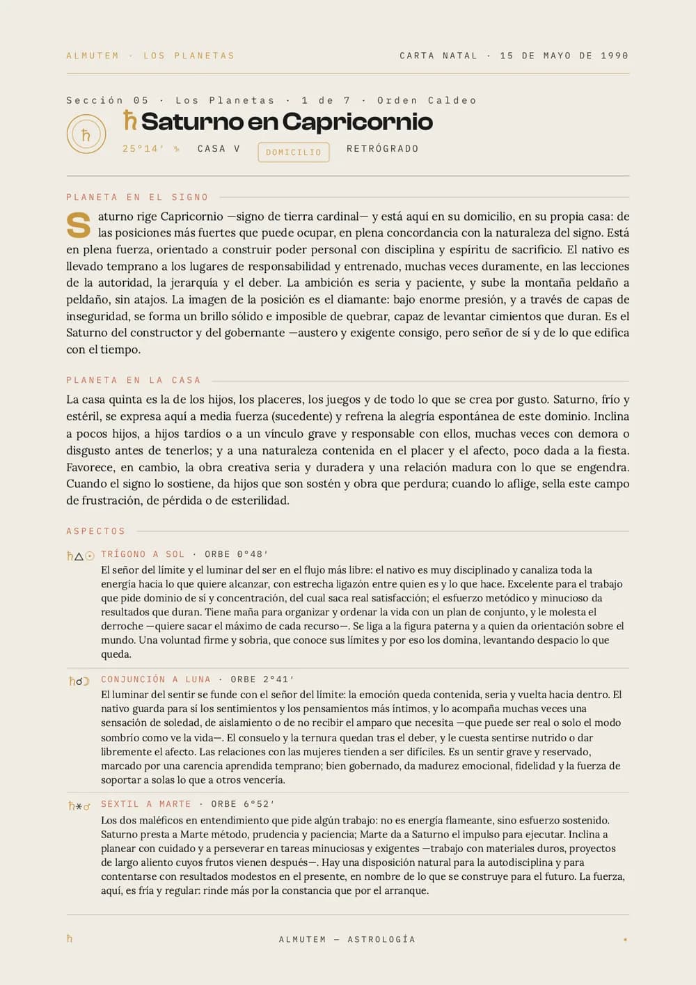 Página interpretativa: un planeta en signo y en casa