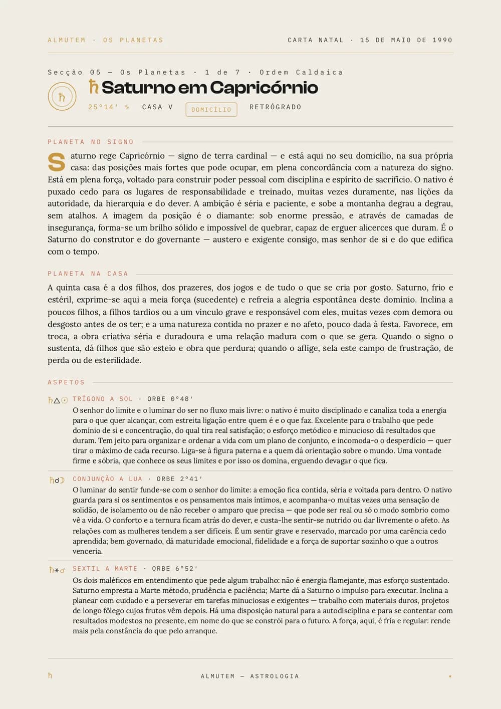 Página interpretativa: um planeta em signo e em casa