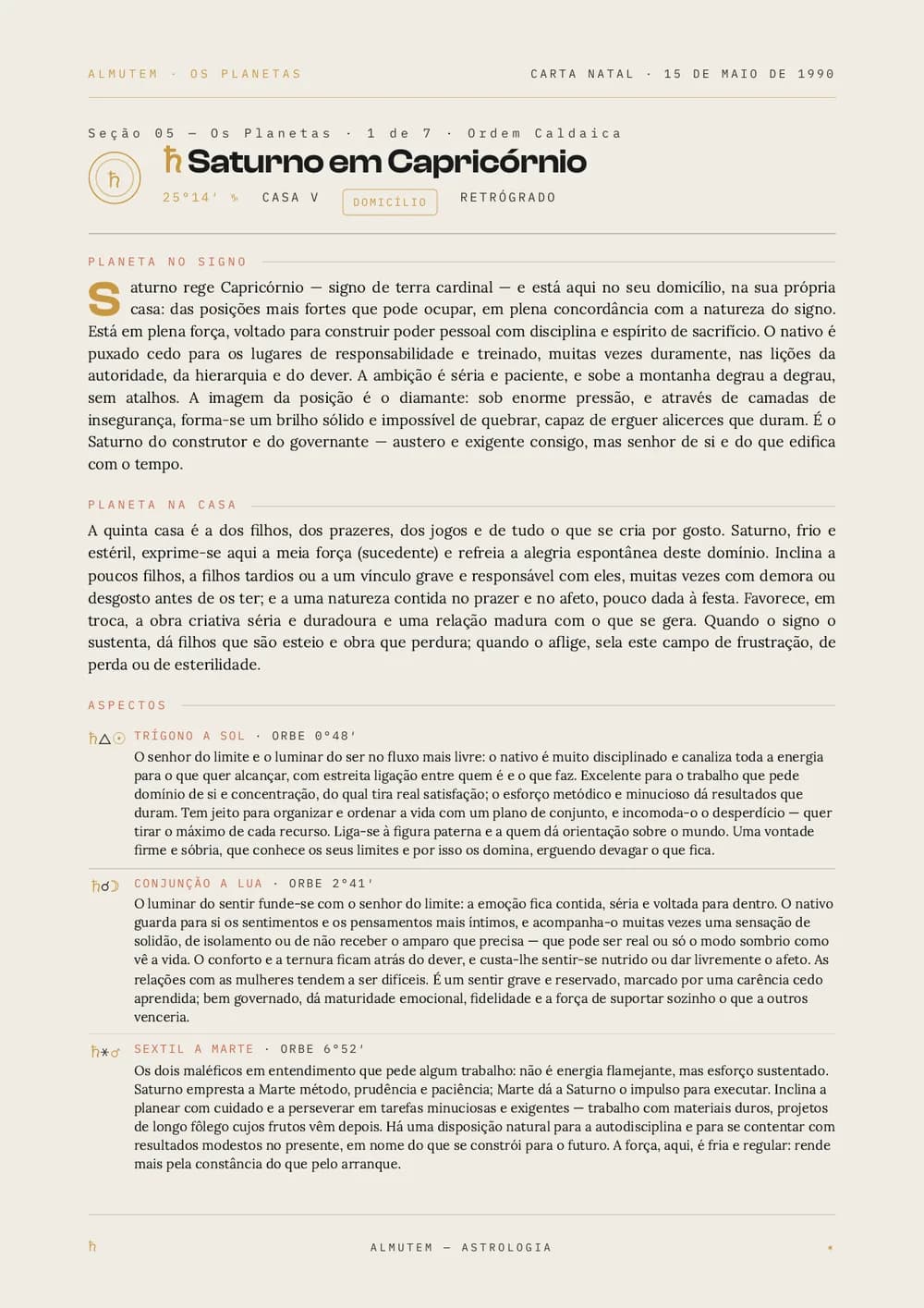Página interpretativa: um planeta em signo e em casa