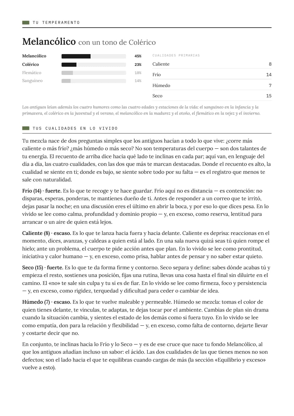Página de lectura: dominante, subtipo y cualidades