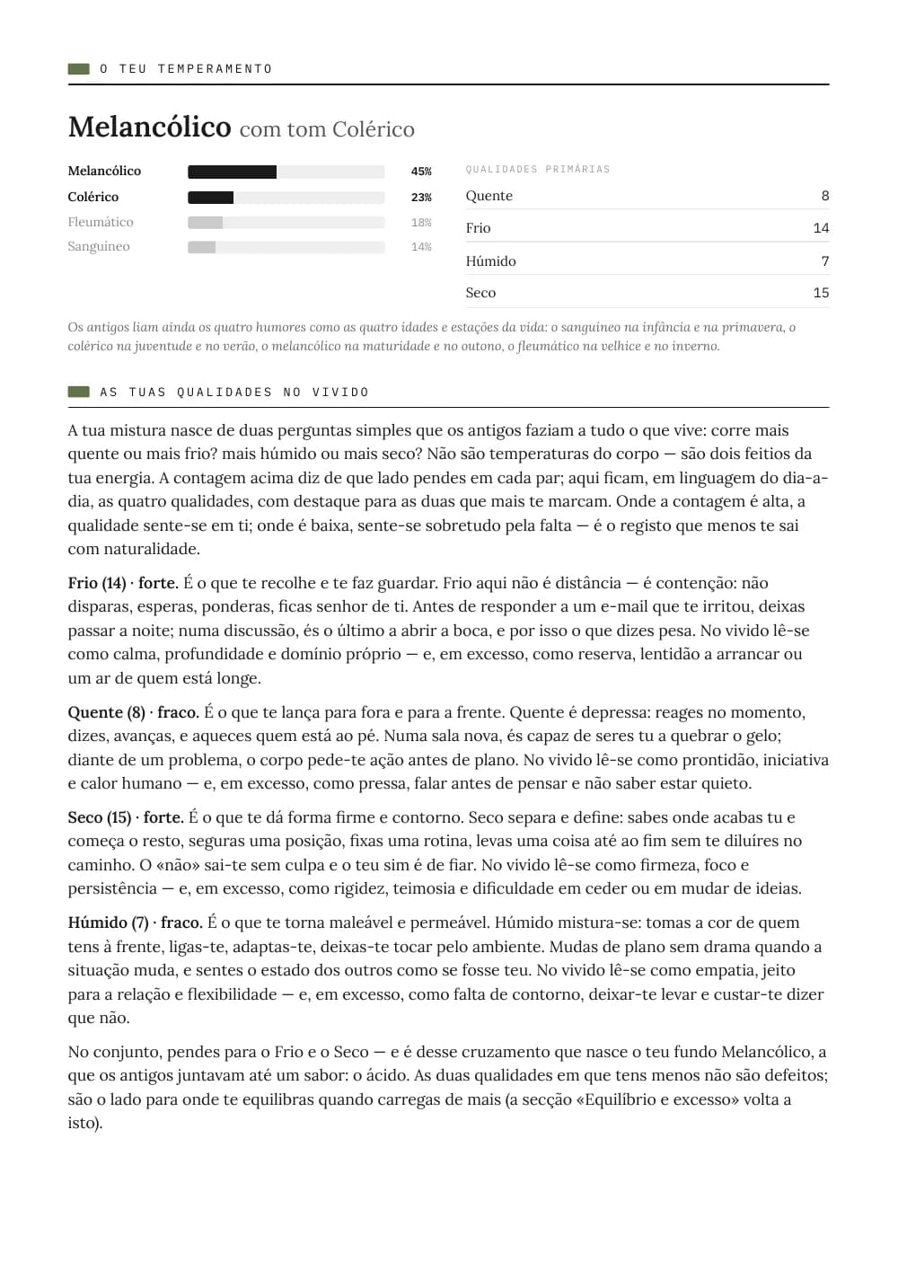 Página de leitura: dominante, subtipo e qualidades