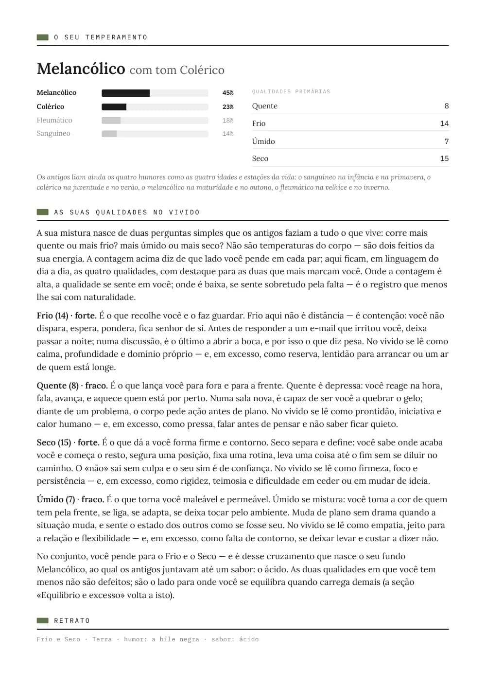 Página de leitura: dominante, subtipo e qualidades